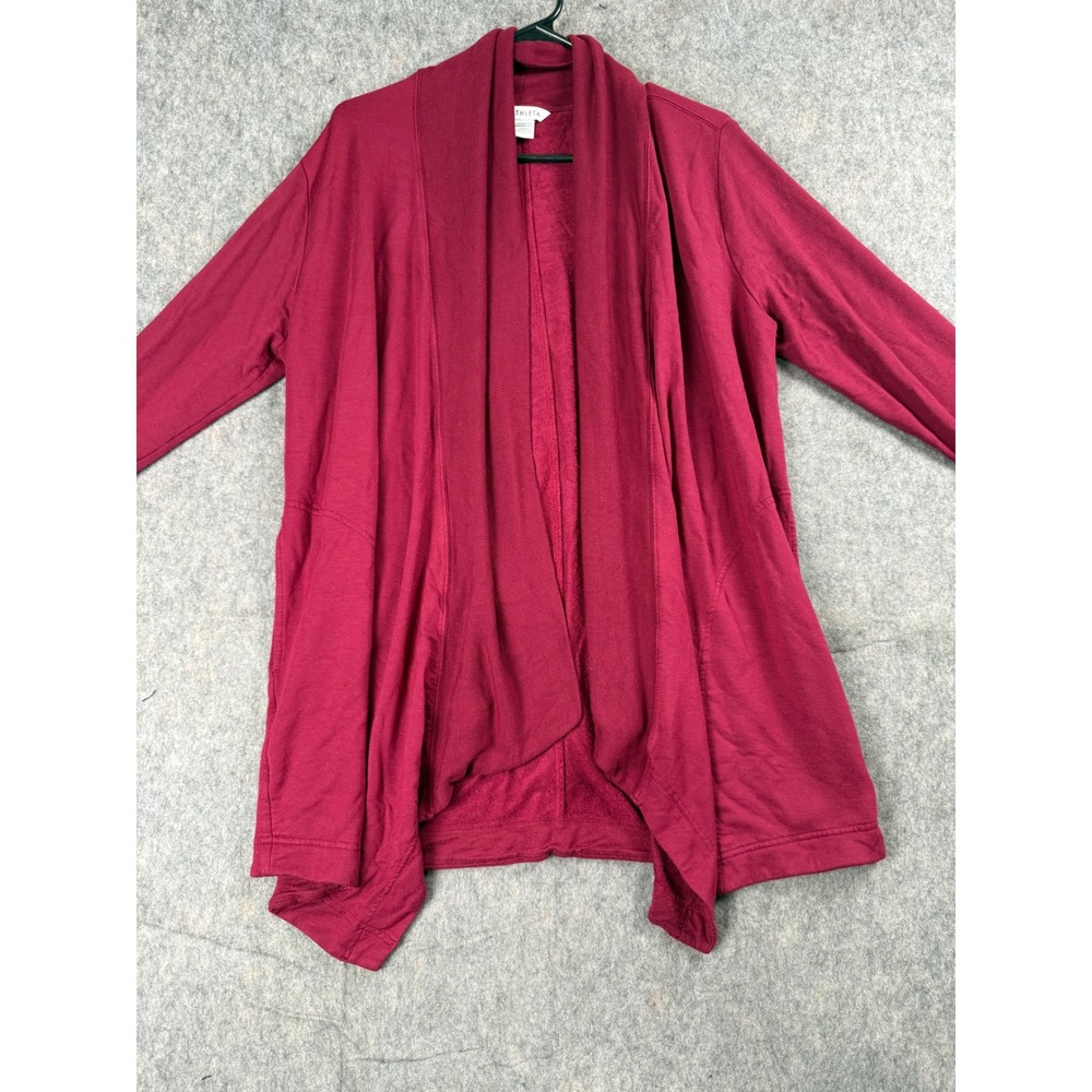 Athleta Pranayama Wrap Cardigan Women M Red Cotton Blend Open Front Thumbhole